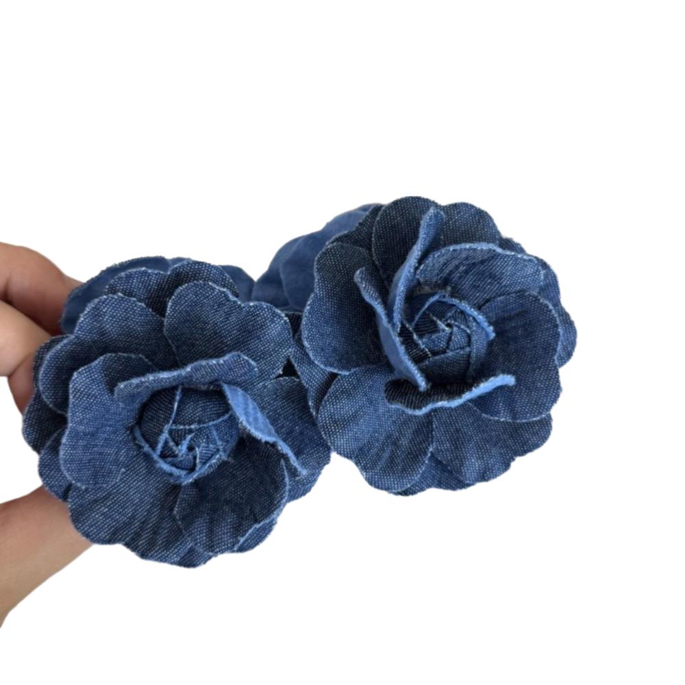 Denim Blue Flower Banana Clips Camellia Floral Twisted Hair Clip Women Vertical Clip  Spring