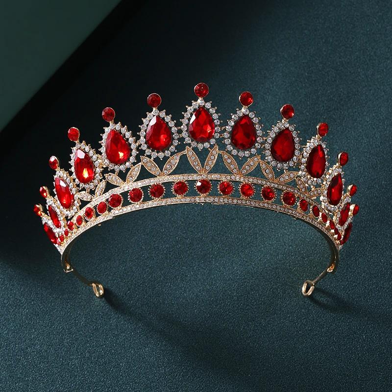 

Baroque Gold Color Red Crystal Tiaras And Crowns Rhinestone Bridal Diadem Crown Tiara For Women Wedding Hair Accessories Jewelry