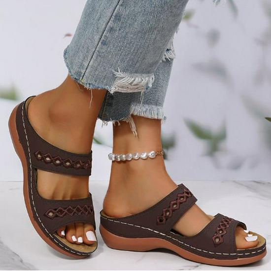 

2023 Ретро Нескользящие Сандалии на Танкетке с Открытым Носком и Ремешком для Женщин Большого Размера 36 кофейный