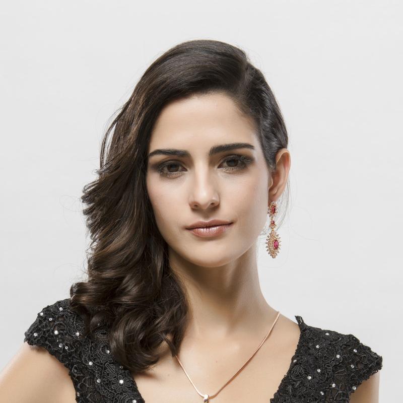 Indian Red Zircon Vintage Bridal Long Wedding Earrings Jewelry