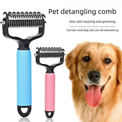 Pet Grooming Tool, Stainless Steel Double-Sided Design, Effective Shedding Removal & Matted Hair Tamer, Practical Daily Dog Coat Maintenance Supplies.