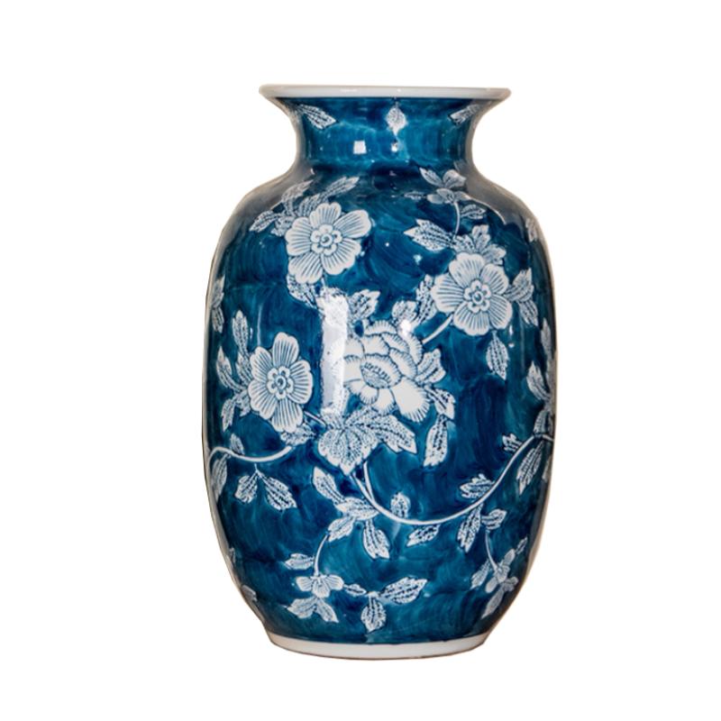 Chinese Blue and White Porcelain Ceramic Vase Colored Handmade Rose Ceramic Jar Flower Vase Flowerpot Home Decoration