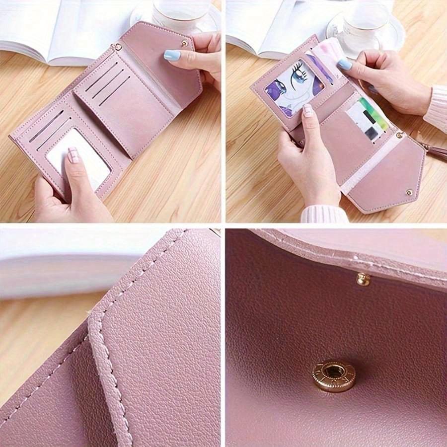 Adorable Tassel Decor Wallet Faux Leather Multi-Function Wallet Women Short Wallet Coin Card Holder Gifts Valentines For Women Wallet Purse Wallet