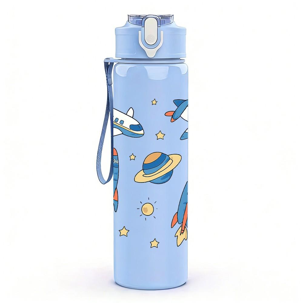 1PC Astronaut Rocket Sticker Pack 750ml Color Plastic Sports Water Bottle Leakproof Flip Straw Lid Suitable for Sports Office Home Use