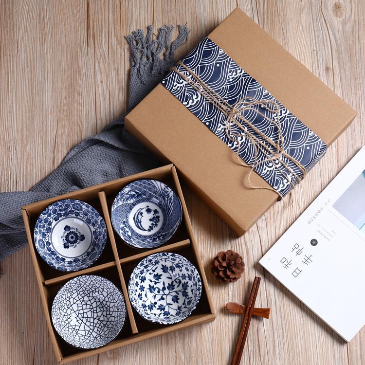 Juego de Vajilla de Porcelana Azul y Blanca Japonesa - Cuencos y Platos de Cerámica Caja de Regalo