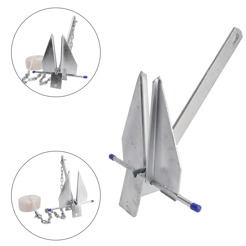 10 Lbs Steel Slide Anchor Hot-Dipped Anchor Kit Chain&Rope Set Silver For Boat