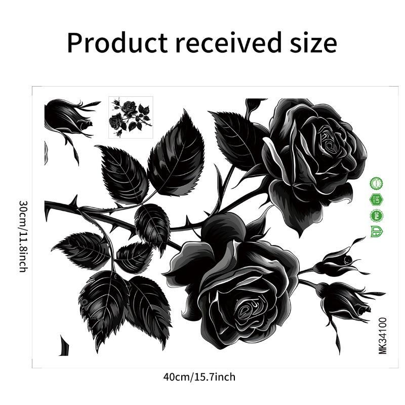 Black Rose Flower Wall Sticker,Self-Adhesive Decal for Living Room and Bedroom Decor, Single-Use Floral Wall Art