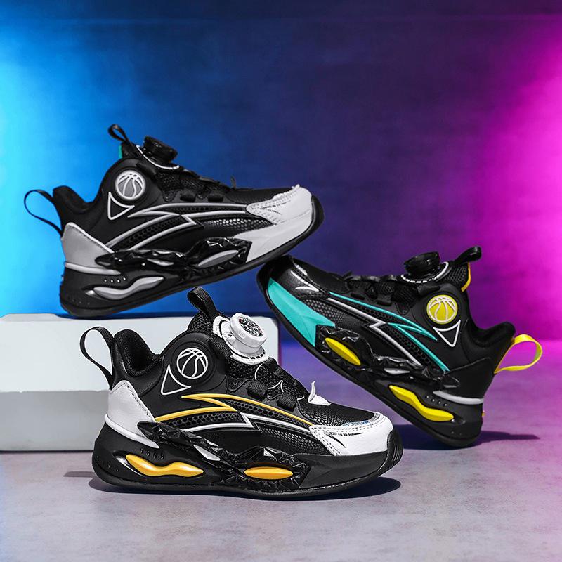 2025 Boys' Autumn Sports Shoes: Non-slip, Wear-resistant Rotary Buckle Running and Basketball Shoes