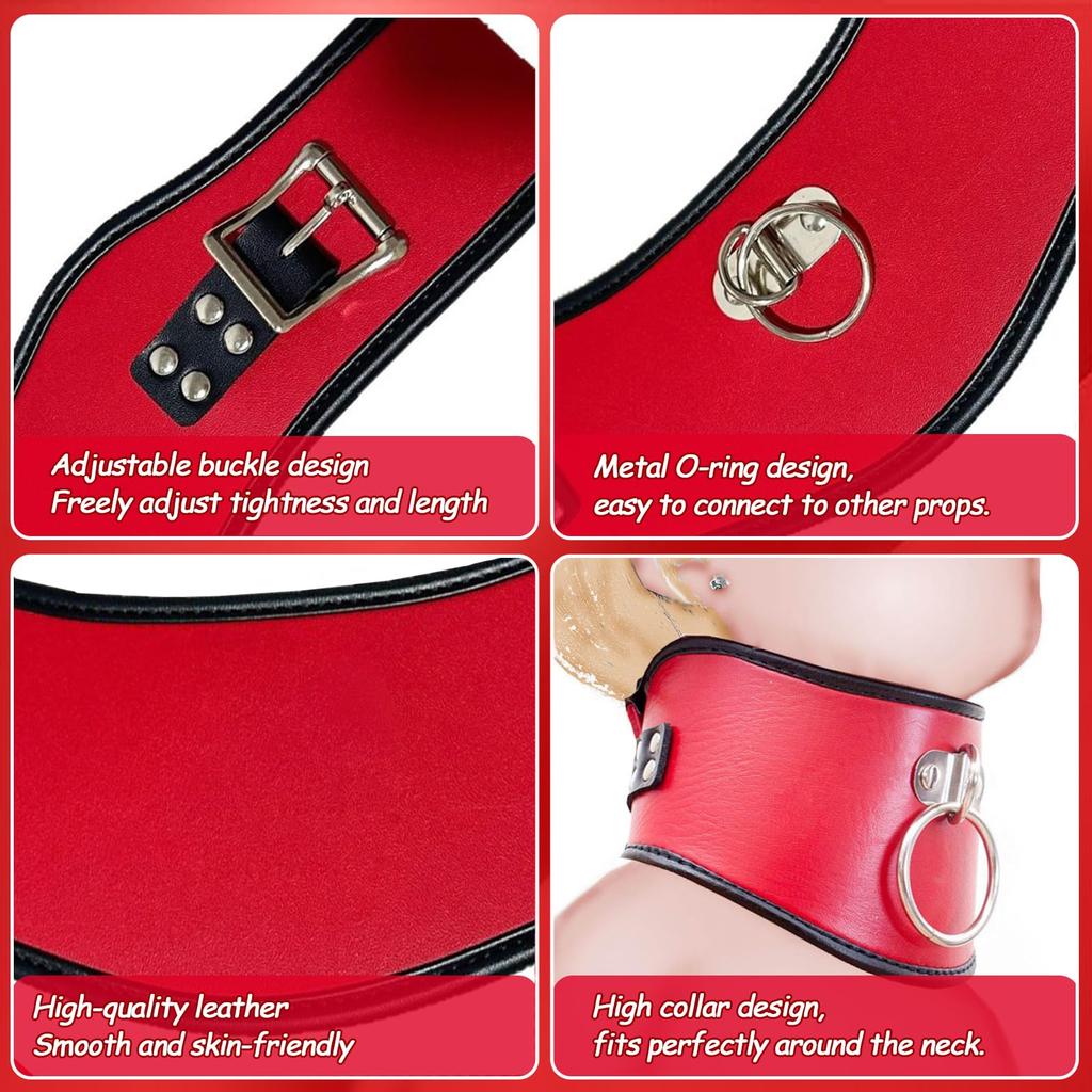 MFMYEE BDSM Bondage Leather Red Roleplay SM Sex Toy Women's Collar, - O-Ring, Collar,