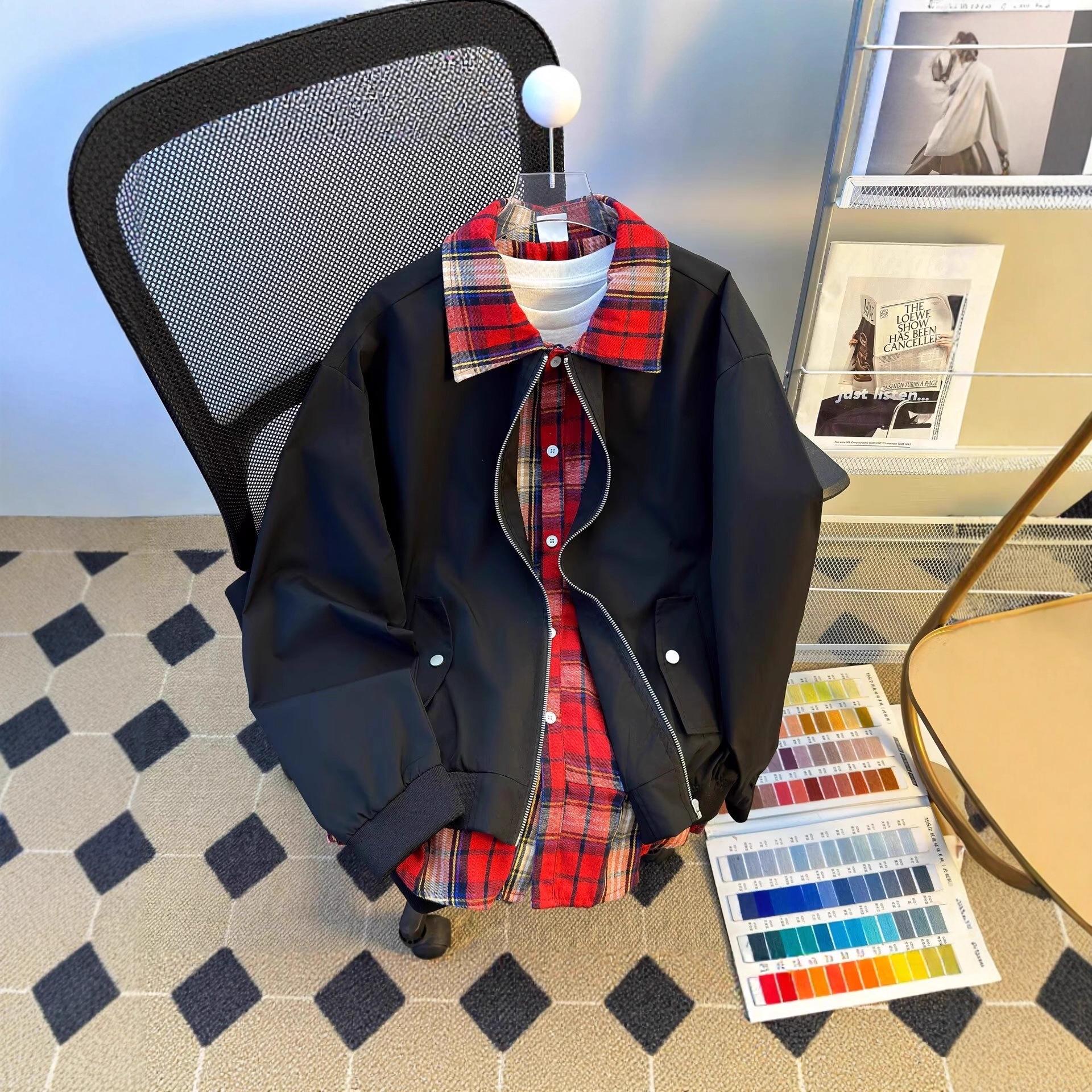 Men s Autumn Plaid Lapel Jacket - Korean Style Casual Loose Fit L