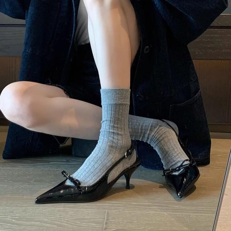 2024 spring and summer new elegant bow pointed heel women's shoes Korean version temperament bag head sandals