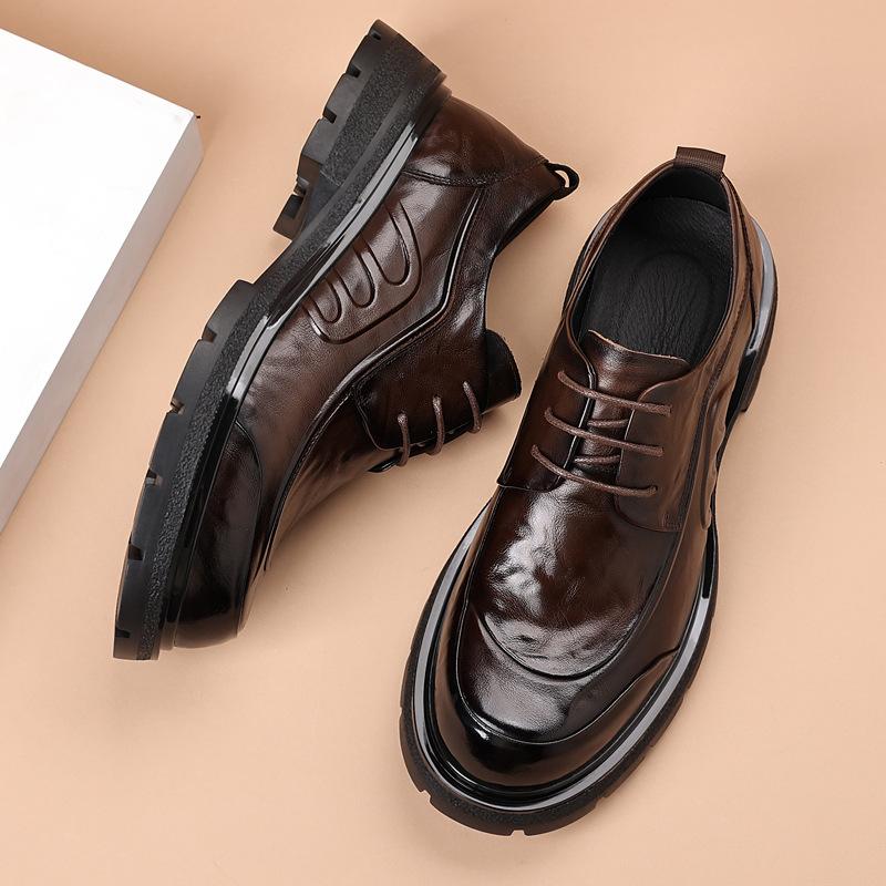 Top Layer Cowhide High-end Casual Men's Shoes Genuine Leather Business Formal Leather Shoes Light Luxury Thick Sole Big Head Men's Single Shoes