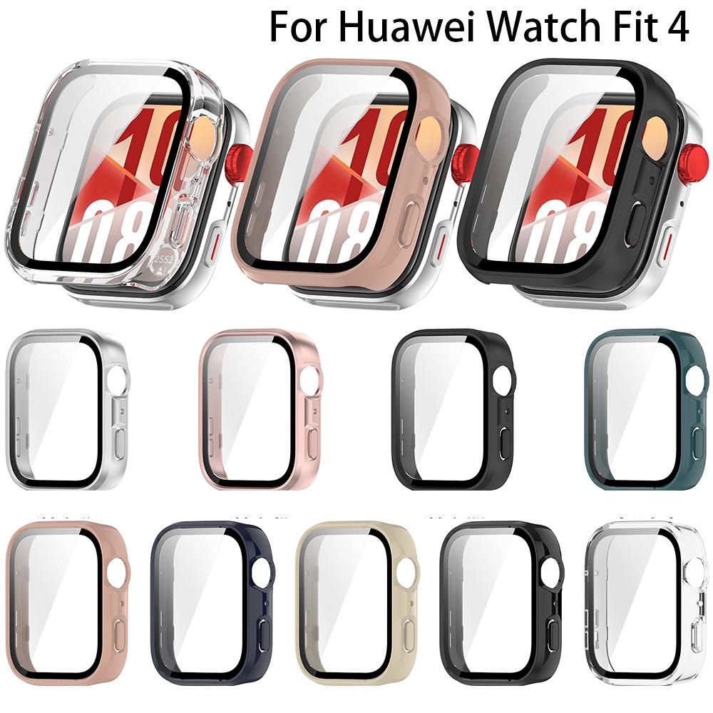 2 v 1 PC Plně Ochranné Pouzdro Pro Huawei Watch Fit 4 Sklo Ochranná Fólie Kryt Fit4 Tvrdé Pouzdro Nárazník Rám Pouzdro+skleněná Fólie