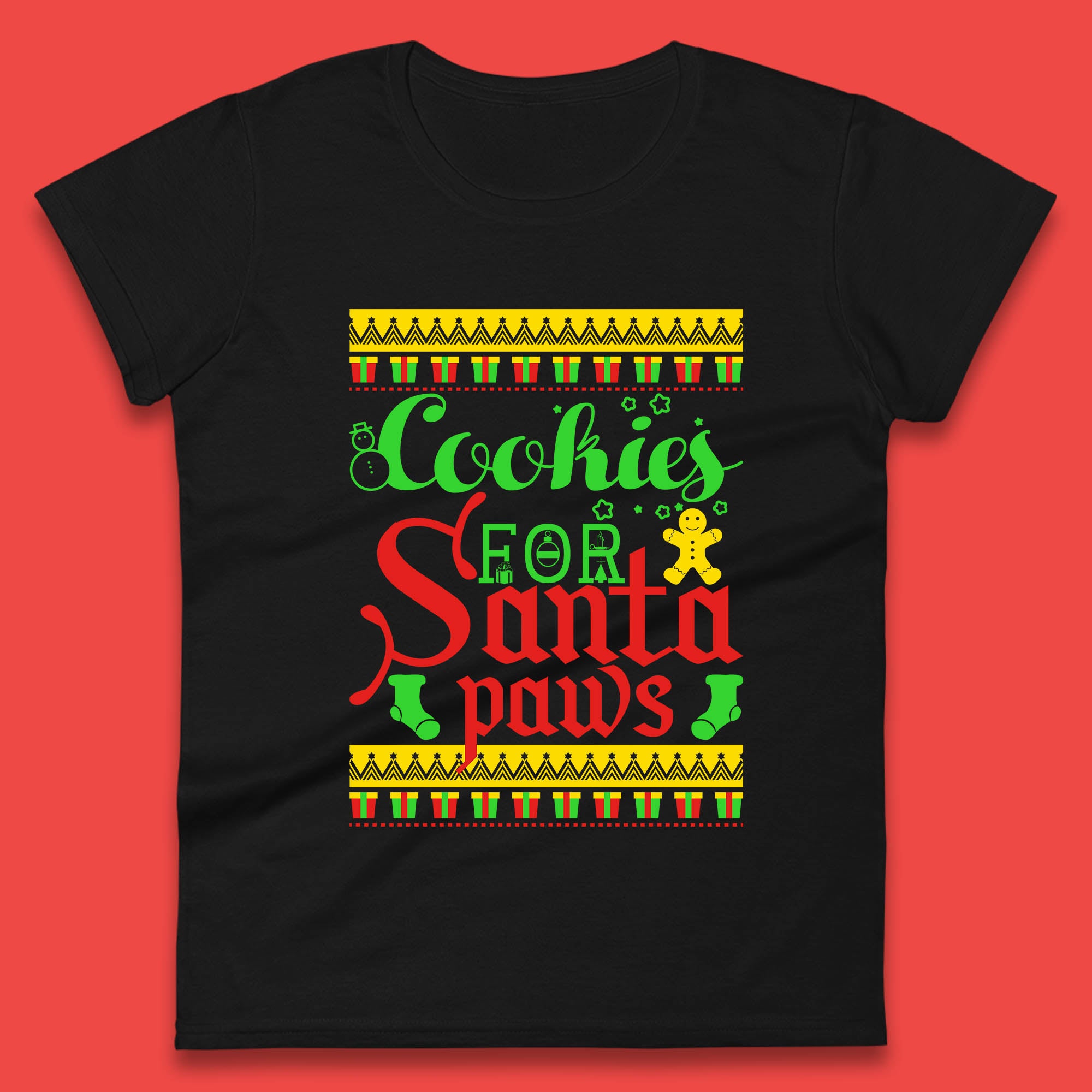 Christmas Womens T Shirt Mens Tops Tees Unisex T Shirt Mens Tops Tees Unisex Christmas Cookies For Santa Paws Top L