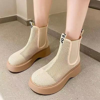 Fashion 2024 Summer New Mesh Boots Women's Mesh Breathable Sexy Thick Sole Cool Boots Vintage Zipper High Heel Short Boots Flat Sandals