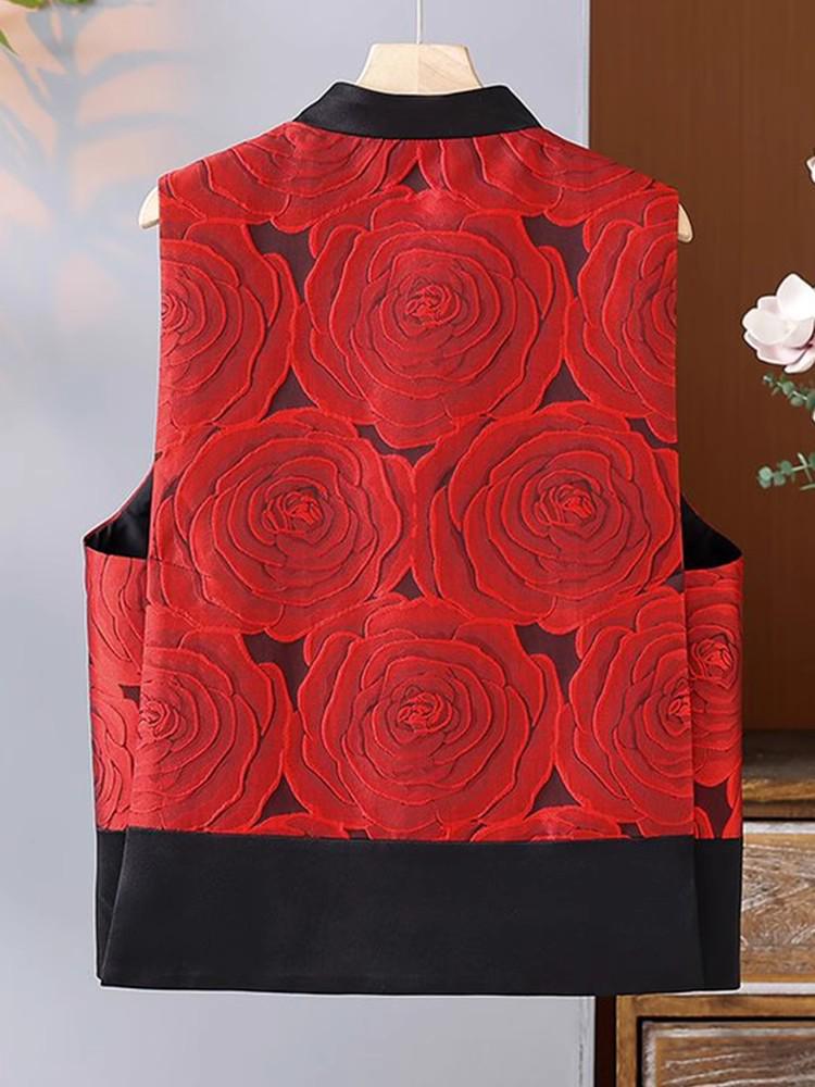 2024 Spring Retro Chinese-Style Sleeveless Women's Vest for Middle-Aged Ladies