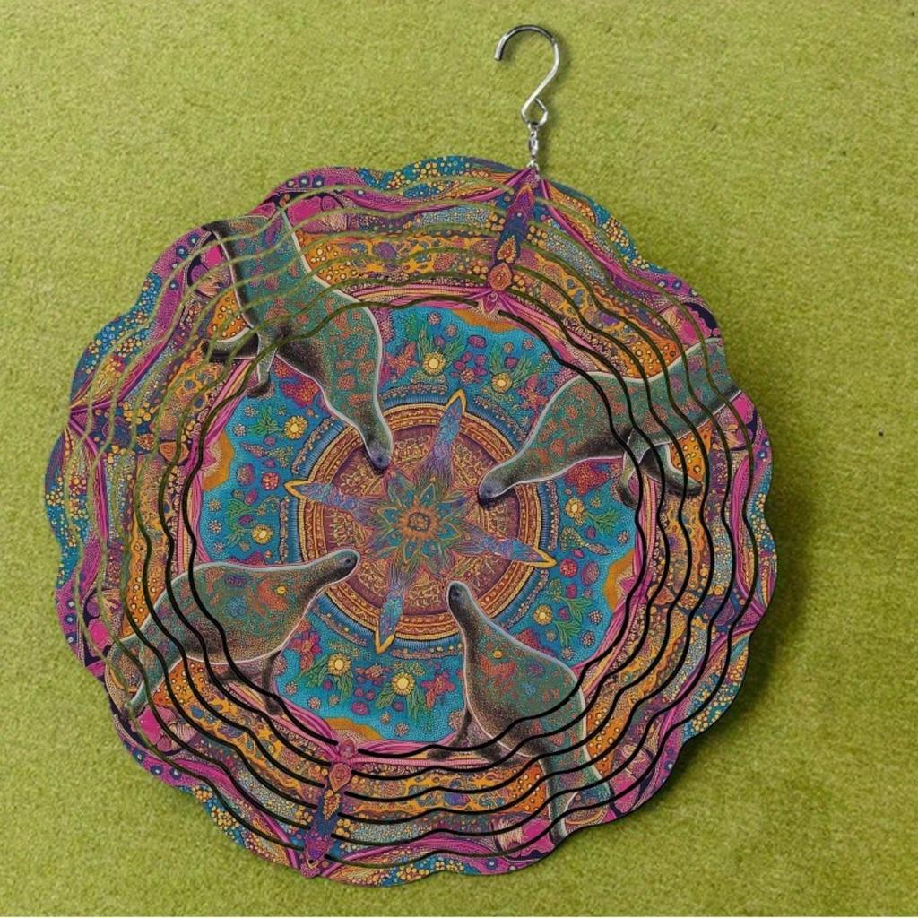 10 tum Färgsprakande Metallvindspel med 360 Graders Roterande Krok Mandaladesign för Utomhus Trädgård Balkong Vår Sommardekor