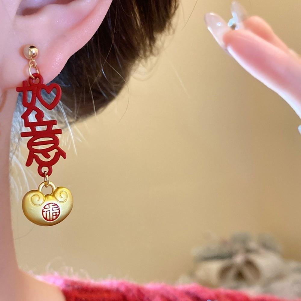 Fashion Jewelry Red Yuanbao Earrings Chinese Style Good Luck Drop Earrings  Girls