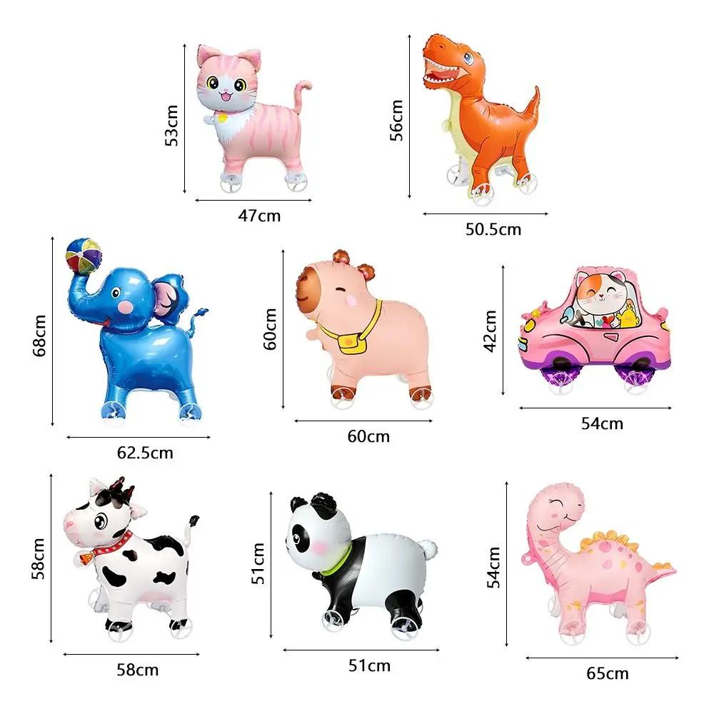 Movable Design 4D Dinosaur Balloons With Wheels Animal Balloon Animals Walking Balloon Drawing Foil Cartoon Standing Balloons