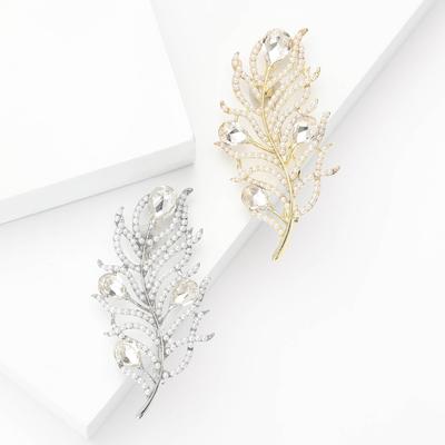 Fashion Temperament Alloy Pearl Rhinestone Feather Brooch Creative Exquisite Women'S Clothing Corsage Jewelry Pin