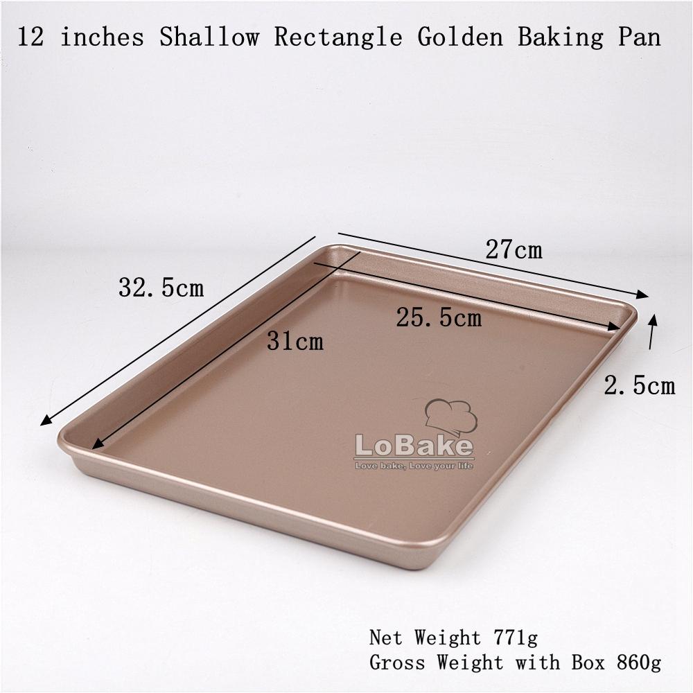 10 12 13 15 Inches 2.5cm Height Shallow Rectangle Heavy Thick Golden Nonstick Carbon Steel Baking Pan Cookie Holder Oven Tray