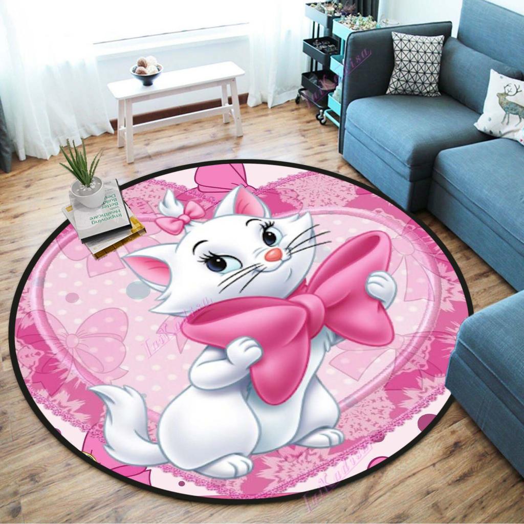 Süße Marie Katze Runder Teppich Rosa Katze Cartoon Runder Teppich Läufer Fußmatte Anti-Rutsch Stuhlmatte für Kinder Spielmatte
