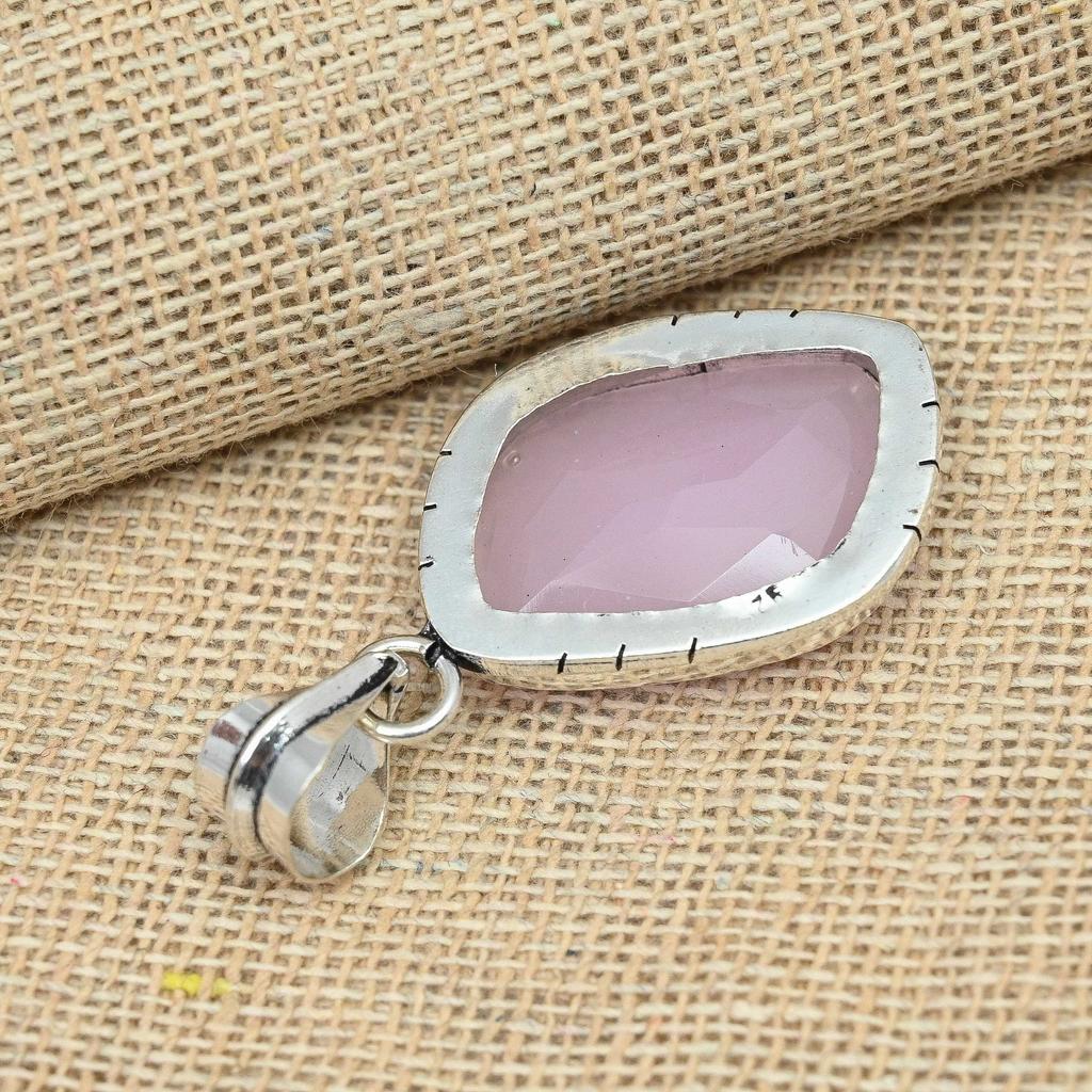 Pink Chalcedony Precious Gemstone 925 Sterling Silver Handmade Unique Pendant Jewelry