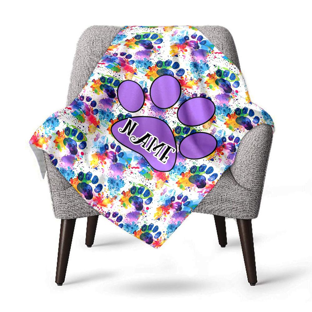 Colorful Paw Prints Home Customize Your Name Blankets Cozy Soft Lightweight Allseason Multipurpose Blanket For Picnics Sofas Offices Beds Living Rooms