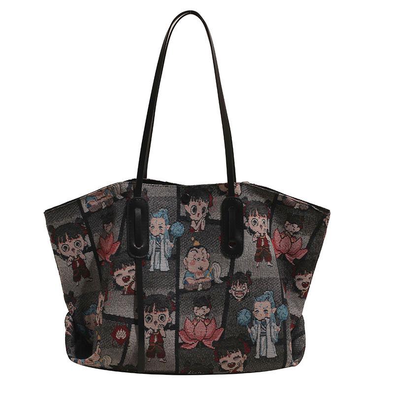 

Новая сумка большой вместимости женская сумка Nezha большая сумка нишевый дизайн сумка на плечо студенческая сумка-тоут для занятий one size fits all чёрный