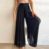 Women's Color Trousers Elastic Belt Wide Leg High Waist Long Culottes