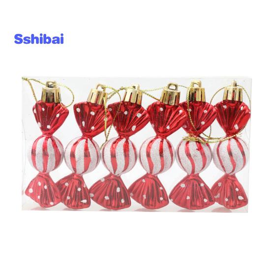 6 unids/caja adorno de caramelo colgante de Navidad con cordón irrompible reutilizable galvanoplastia árbol de Navidad pequeño colgante dulce