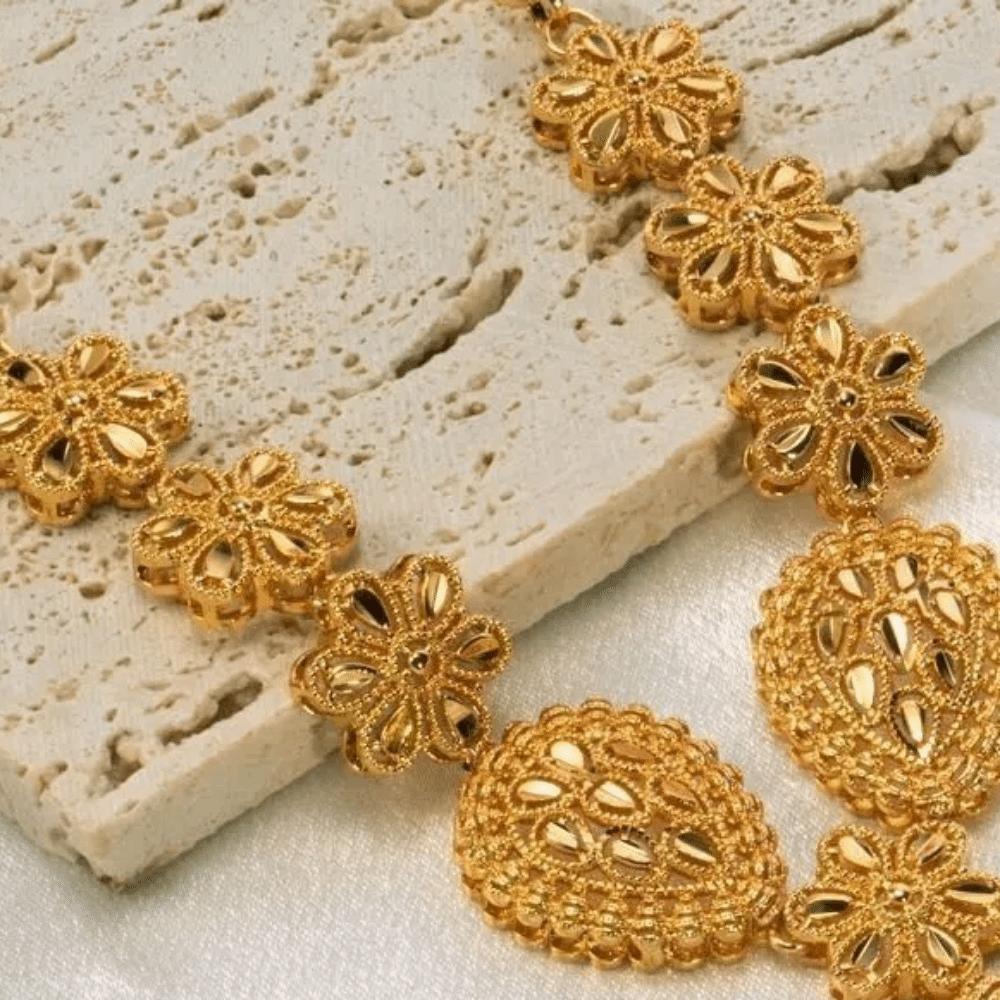 Gifts Gold Color Necklace Earring Set 24K Gold African Bridal Jewelry Sets Women