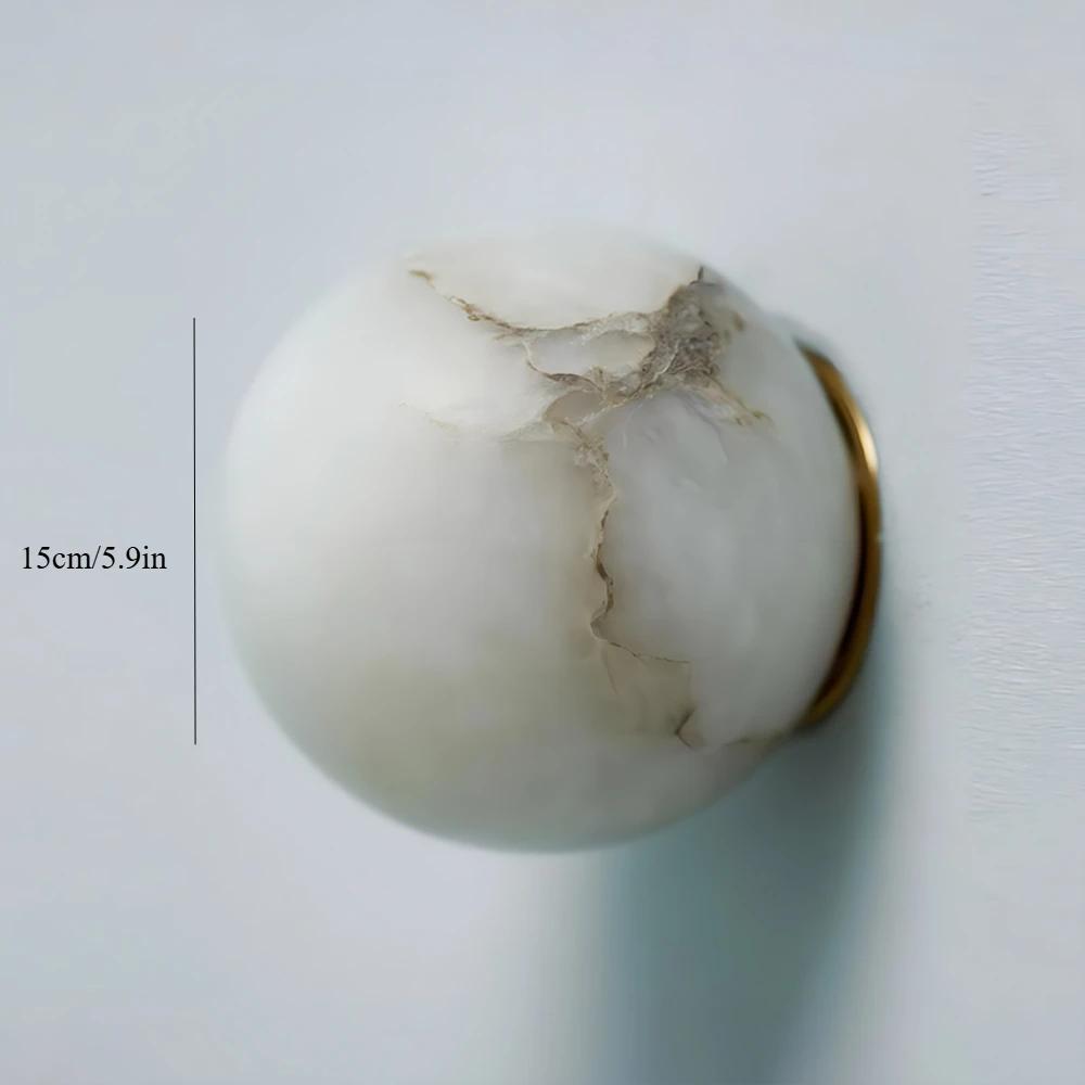 Natural Marble LED Wall Light Luxury Bedroom Light Circular Ball LED Pure Copper Wall Light Alabaster Lighting Indoor Decoration