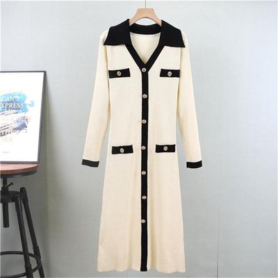 French Style Knitted Cardigan, Mid Length Skirt, Women's Spring and Autumn 2025 New Fashionable Long Sleeved Dress