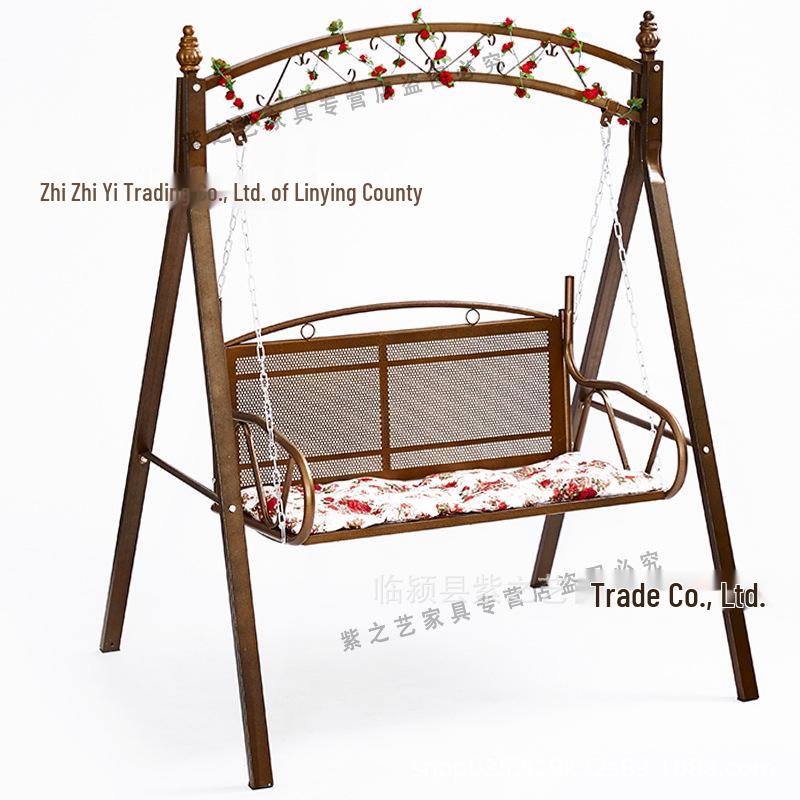 Wrought Iron Hanging Chair: Double Swing for Kids and Adults, Indoor & Outdoor Use, Ideal for Balcony or Courtyard.