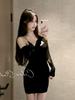 Black Sexy Off-Shoulder Long Sleeve One-Shoulder Dress Women's Autumn New Slim and Skinny Lace Suspender Hip Dress
