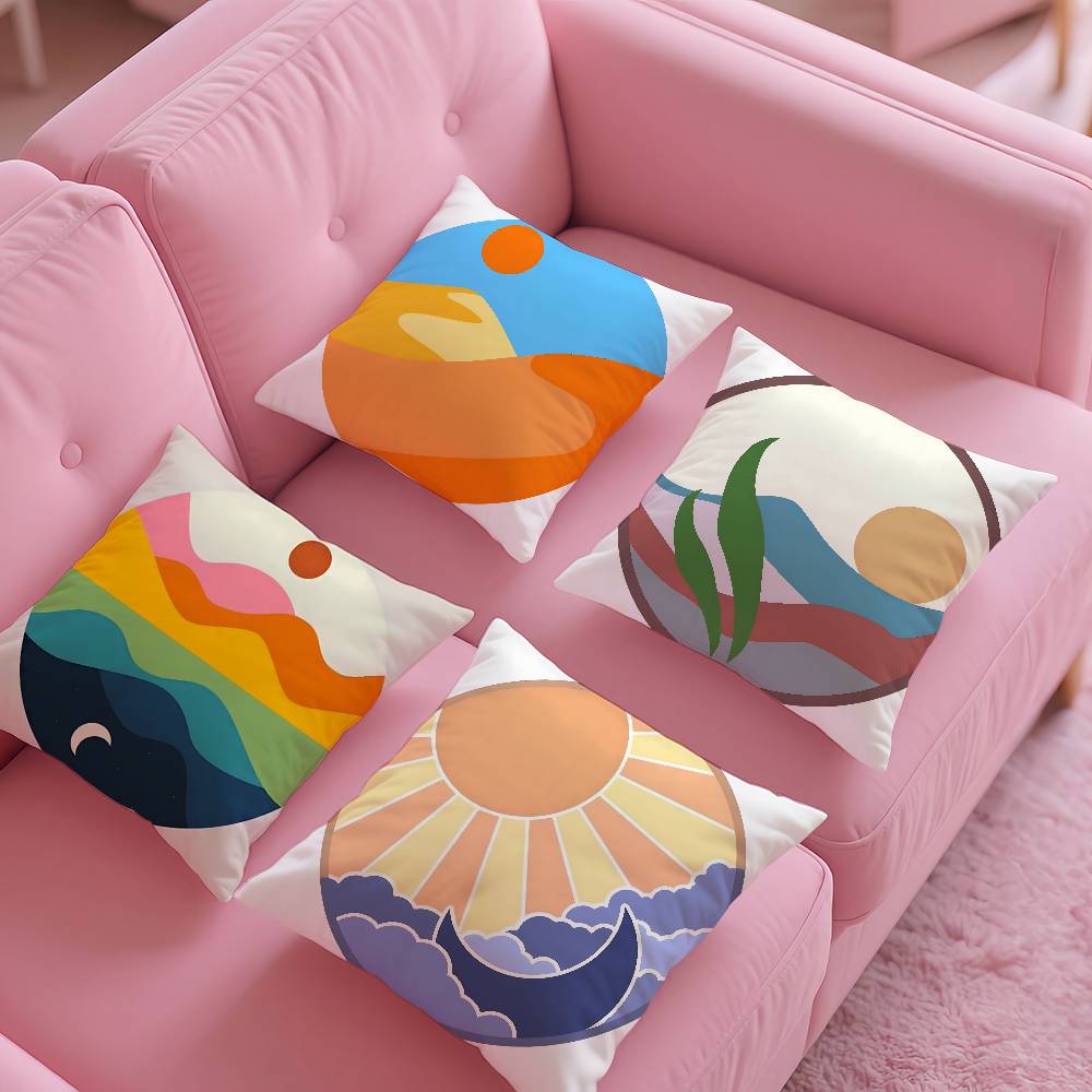 Classic Sunrise Cartoon Pillow Case Pattern Printing Pillowcase Living Room Sofa Cushion Cover Bedroom Room Decor