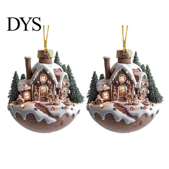 Lightweight Key Chain Accessories 2Pcs Fairy Tale Coffee Cup Snow House Christmas Ornaments, Double-sided Acrylic Gingerbread Tree Decor Hanging