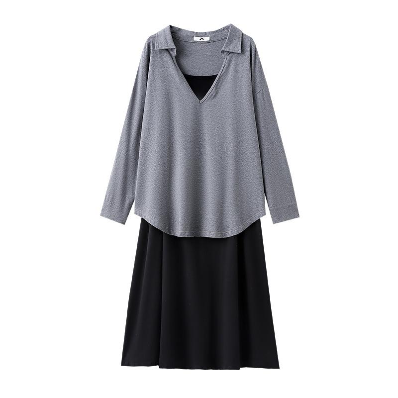 A New Laid-back Style Casual Top for Plus-size Women's Clothing In Spring and Autumn, Layered Over A Halter Dress Two-piece Set