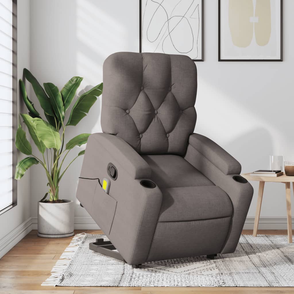 Massage Recliner with Rising Function Taupe Fabric