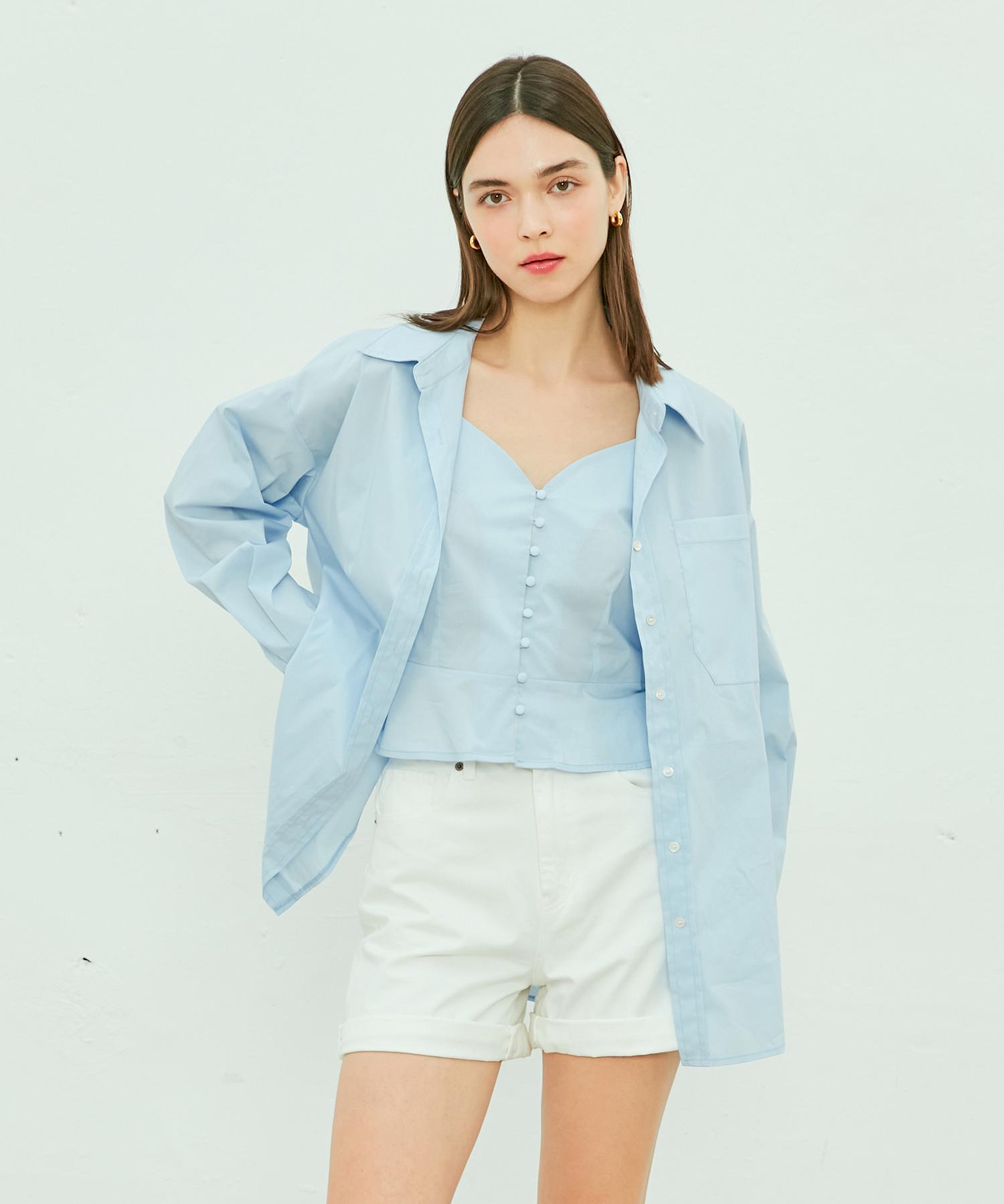 Near And Dear Bustier Layered Shirt_Light Blue Free