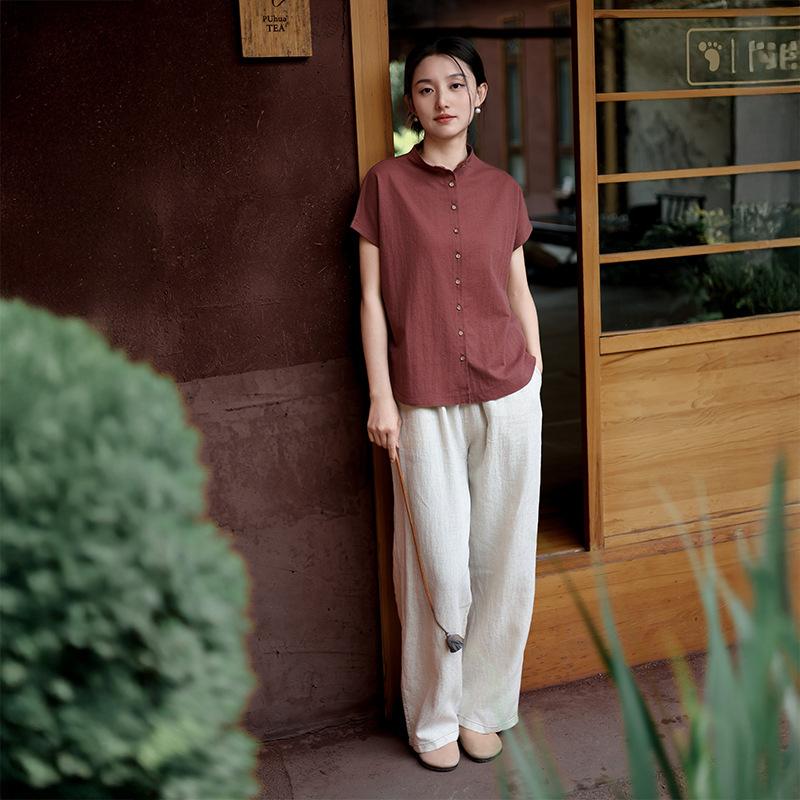 Women's 1116 Summer New Cardigan Short-sleeved Top Women's Tencel Linen Thin Versatile T-shirt