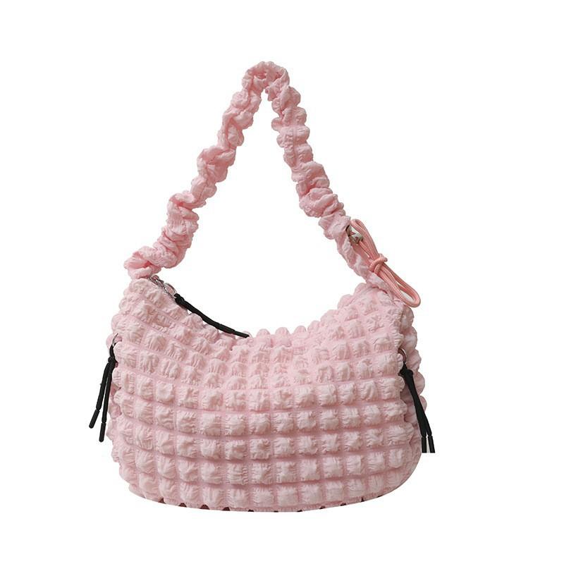 2025 New Seersucker Pleated Niche Knitted Bag Women's Casual One-shoulder Cross-body Large Capacity Cloud