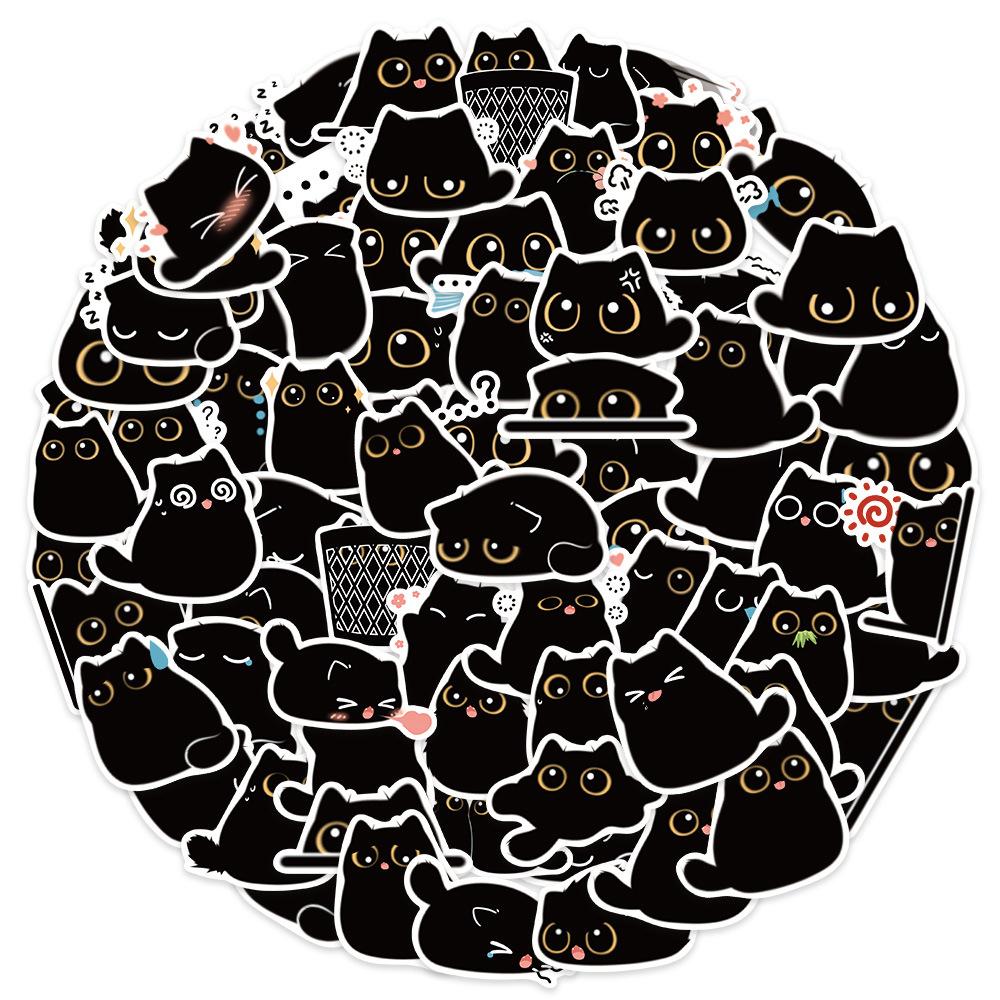10 20 40 80Pcs Kawaii Funny Black Cat Graffiti Stickers Decals Laptop Scrapbook Phone Motorcycle Car Stationery Sticker Kids Toy