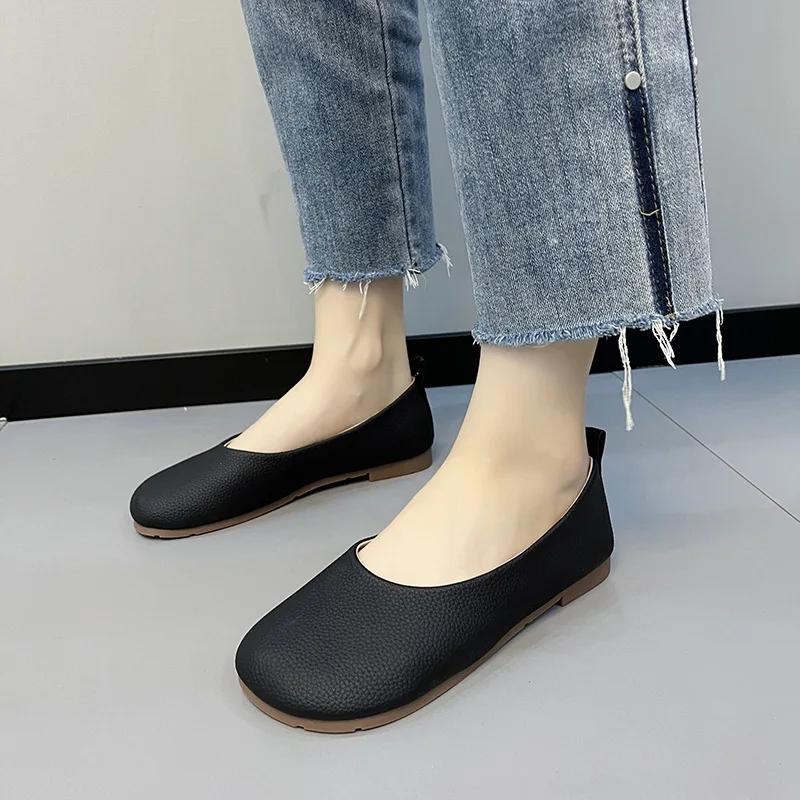 Módní Dámské Slip on Kožené mokasíny Jaro Podzim Módní Baletní Boty Dámské Ležérní Obuv s kulatou špičkou Roztomilé Ploché Nurse Boty Tenisky