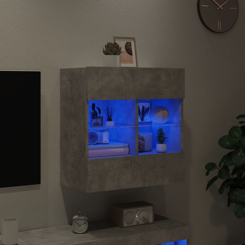 Wall Mounted TV Cabinet with LED Lights Concrete Grey 58.5 X 30 X 60.5 Cm