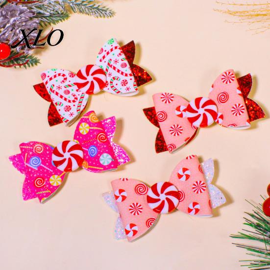 Christmas Theme Hair Ornaments Candies Bow Clip for Women Girls, Sweet Glitter Hairpins, Artificial Leather Style Clips Parties Clip, Cute Pink