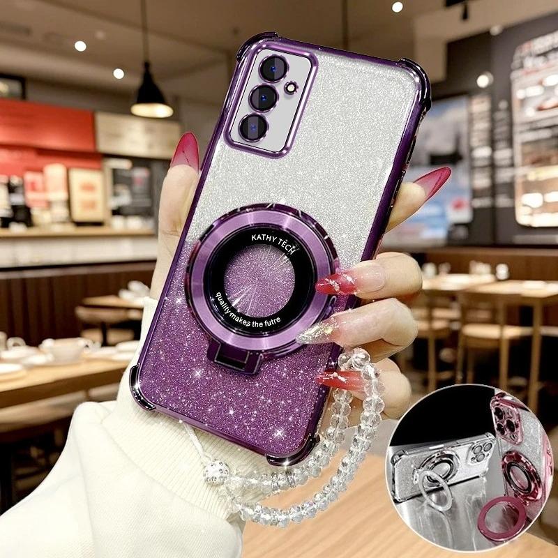 

A 16 36 56 Прозрачный Чехол-держатель для кольца класса люкс с гальваническим покрытием из силикона для Samsung Galaxy A16 A26 A36 A56 A15 A35 A55 Противоударный чехол A16 фиолетовый