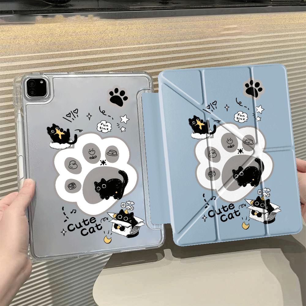 Cartoon Black Cat Y-Fold Holder Cover Tablet Case For iPad Air 4 5 M3 M2 1 2 M4 11inch Pro 2025 Mini 6 7 Pro 11th 10th 9th 8th