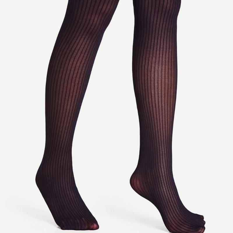 Vintage Patterned Semi-Sheer Pantyhose Stockings Women Vertical Striped Jacquard Thin Silky Tights Leggings Streetwear